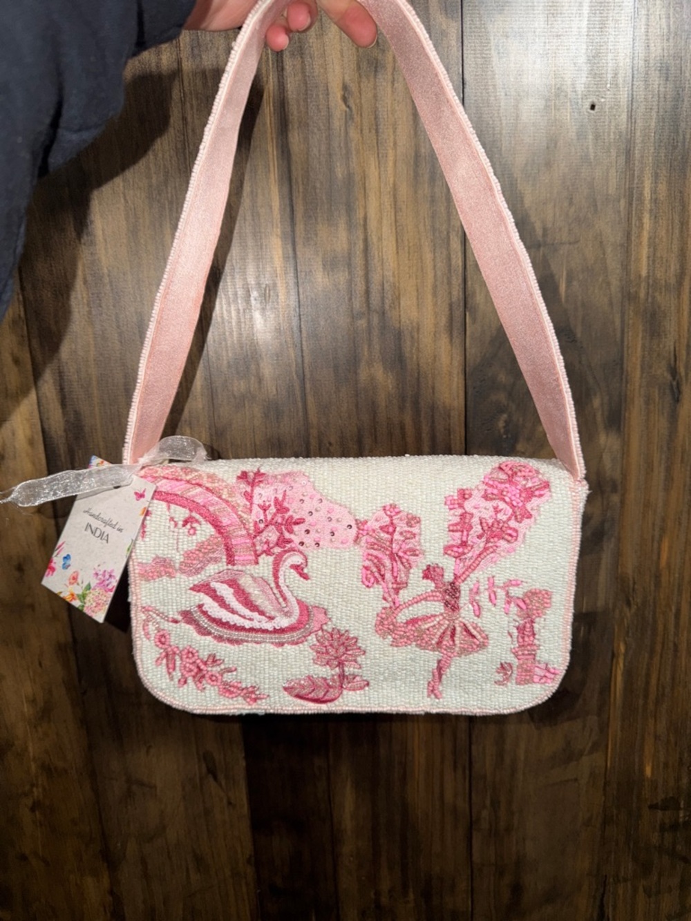 Sold Pink Embroidered Ballerina Shoulder Bag